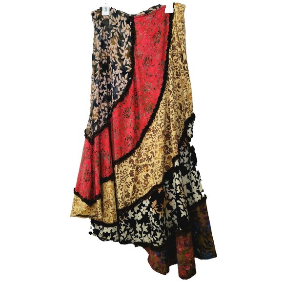 Asymmetrical Boho Batik Patchwork Midi Skirt M - Picture 3 of 10